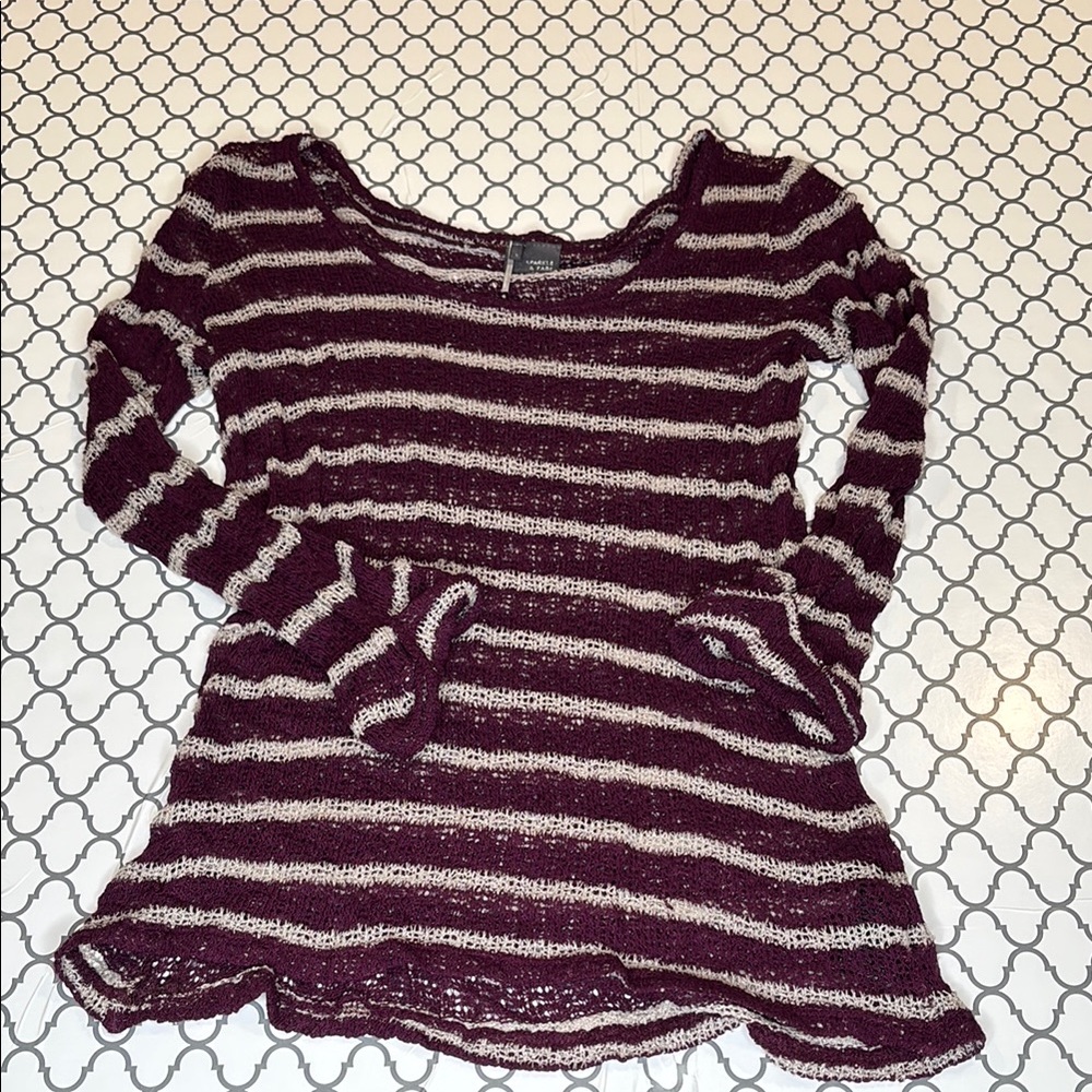 Striped Knit Sweater - Purple and Cream
